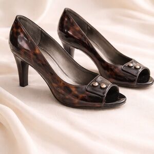 Stuart Weitzman tortoiseshell Marble Heels Open Toe Pumps size 5 wide